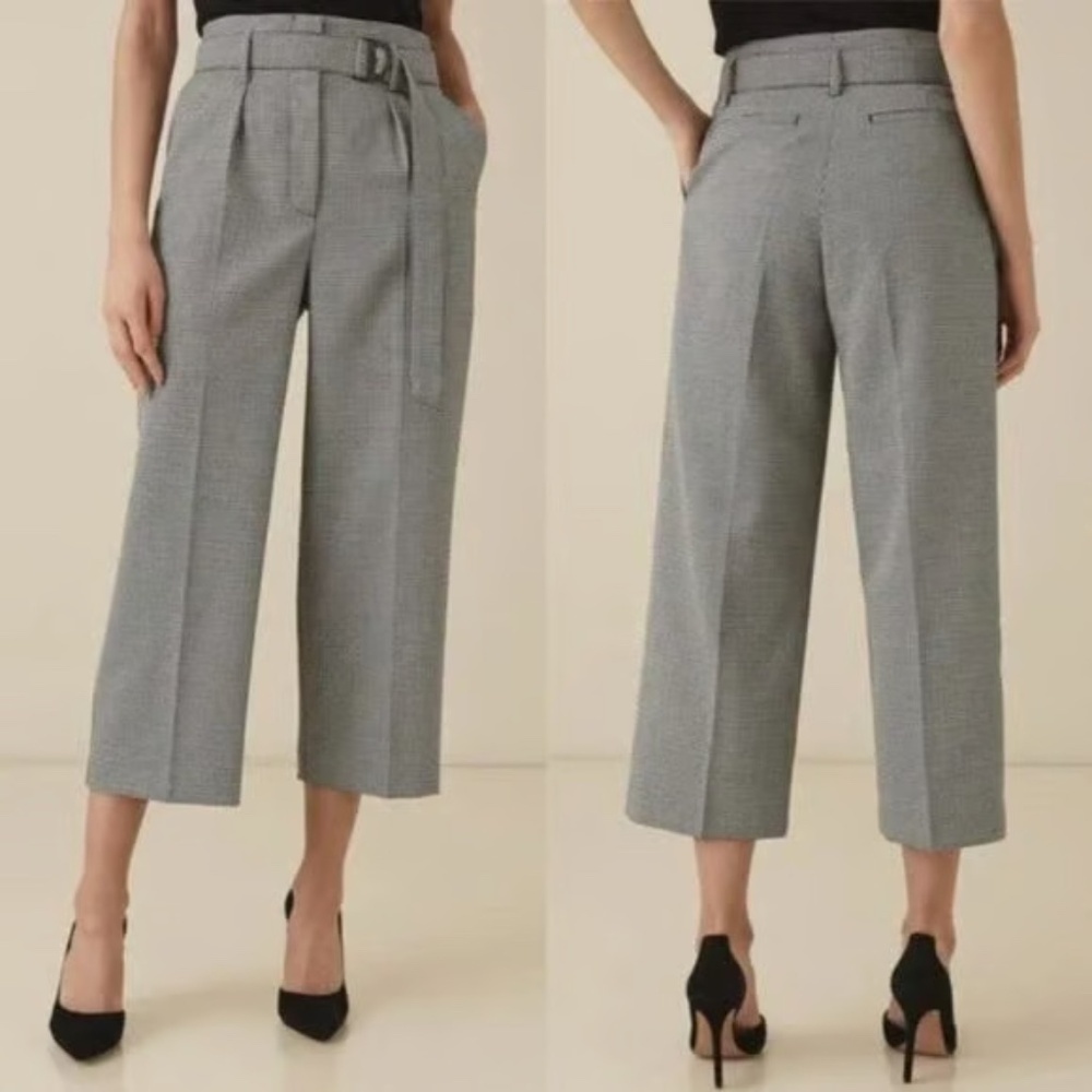 REISS Black White Gray Houndstooth Cropped Culottes Trousers Pants - US 0 (UK 4)